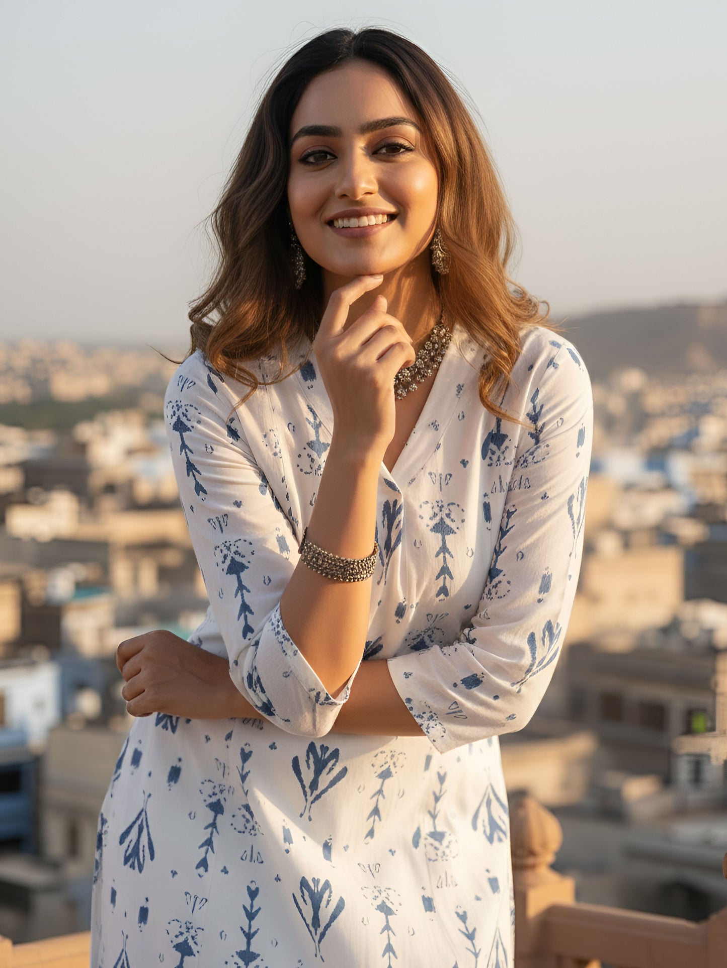 Soft Cotton Ikat Flared White Kurta