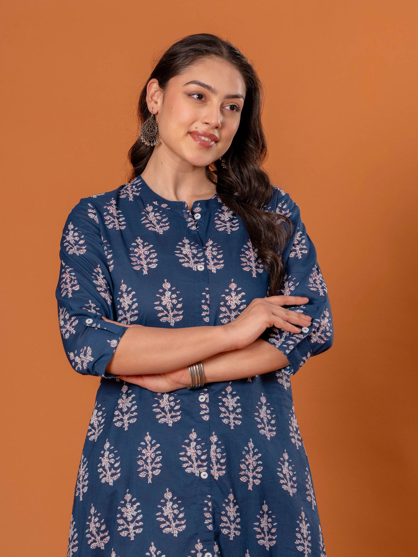 Soft Cotton Butta Straight Blue Kurta
