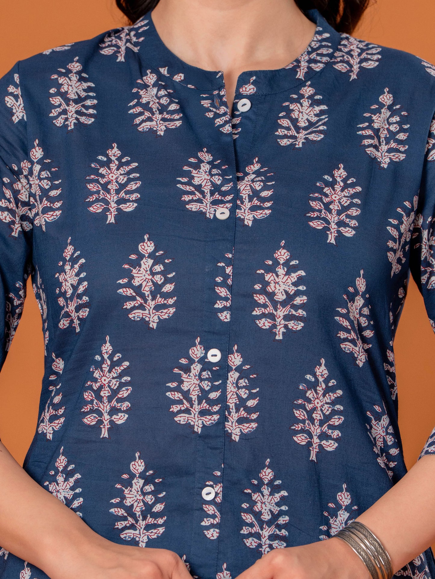 Soft Cotton Butta Straight Blue Kurta