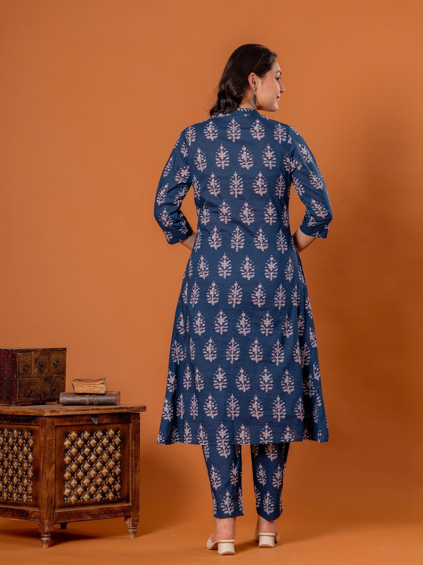 Soft Cotton Butta Straight Blue Kurta