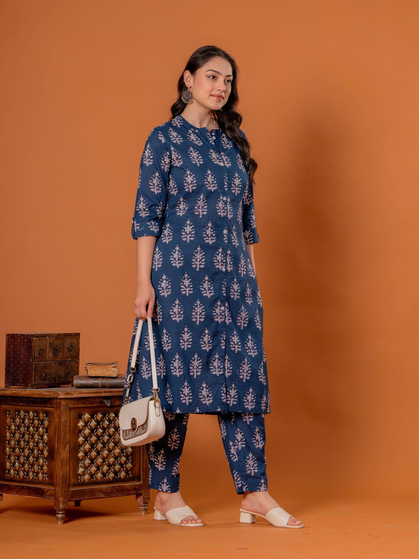 Soft Cotton Butta Straight Blue Kurta