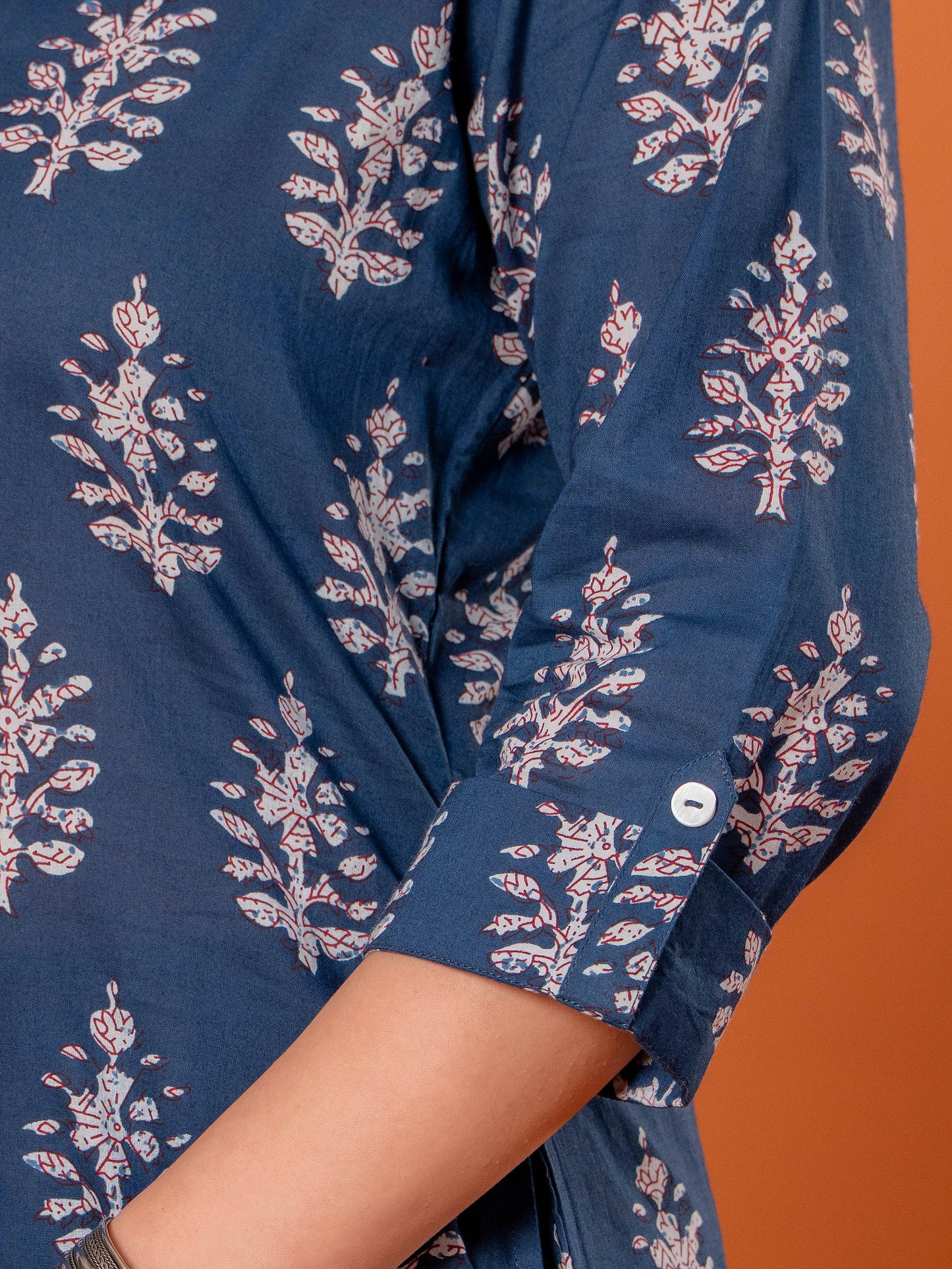 Soft Cotton Butta Straight Blue Kurta