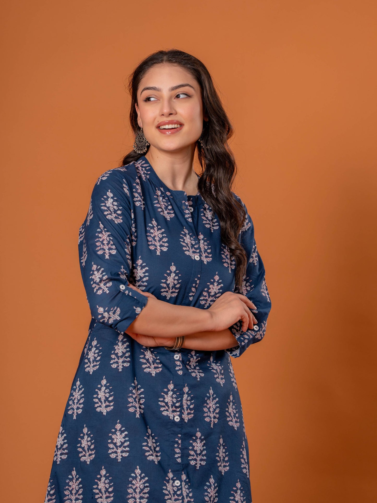 Soft Cotton Butta Straight Blue Kurta