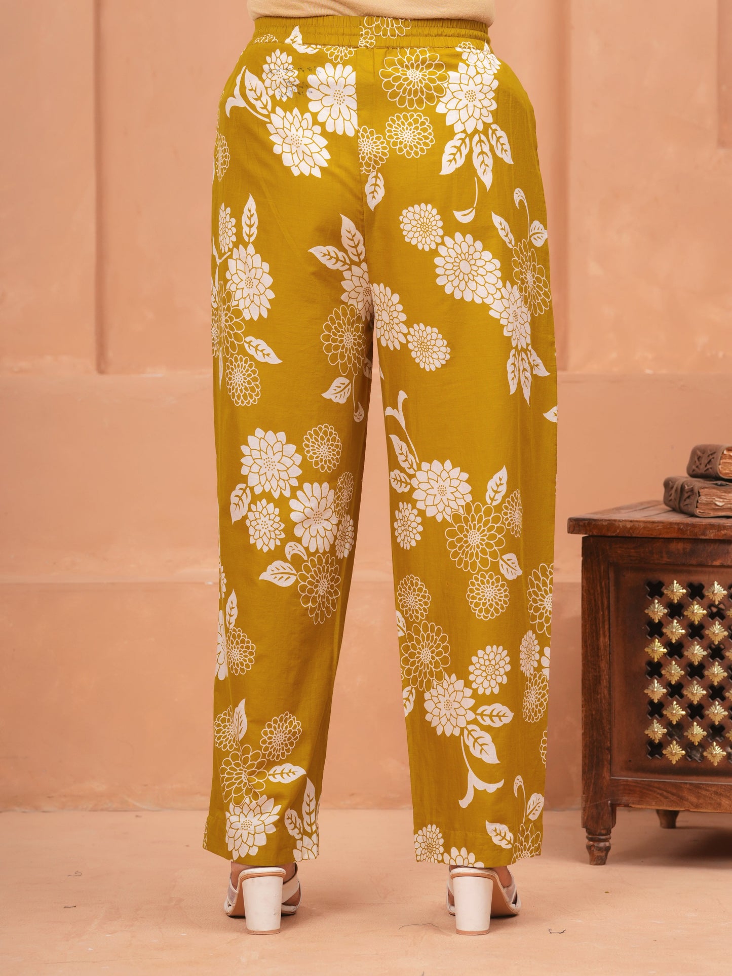 Soft Cotton Floral Mustard Trousers