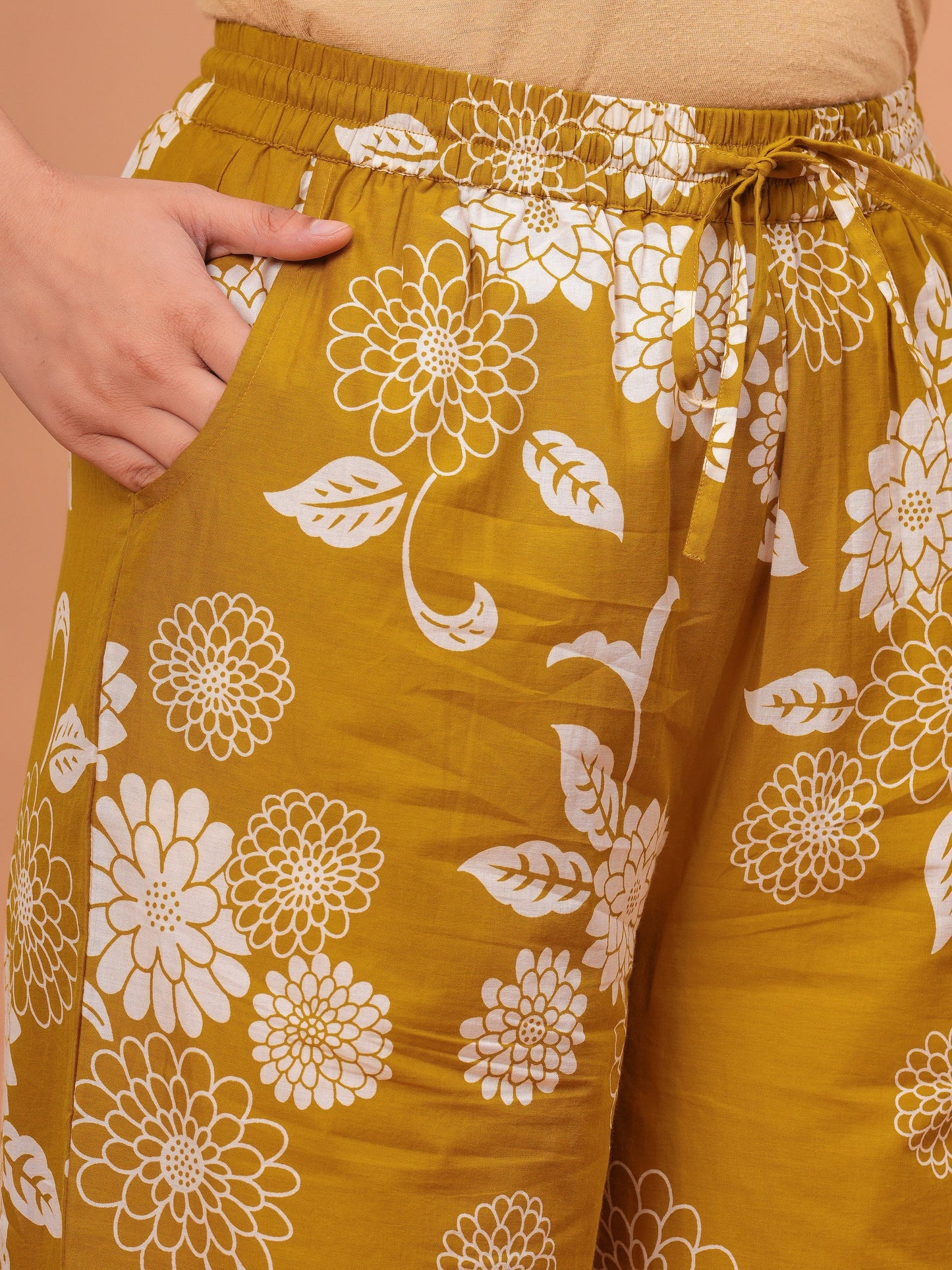 Soft Cotton Floral Mustard Trousers
