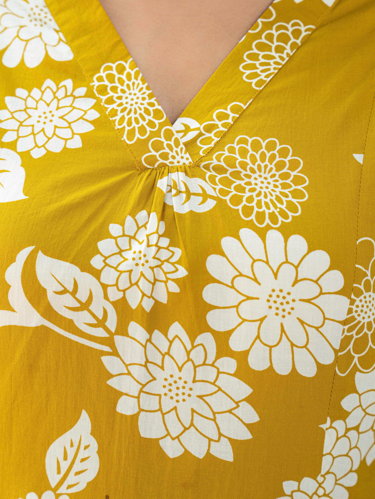 Soft Cotton Floral Flared Mustard Kurta