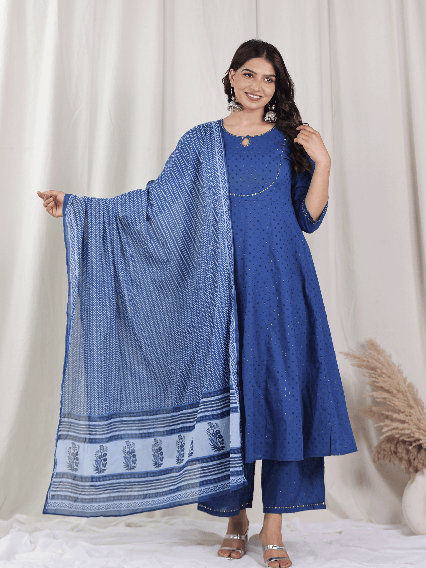 Cotton Voile Striped Blue Dupatta