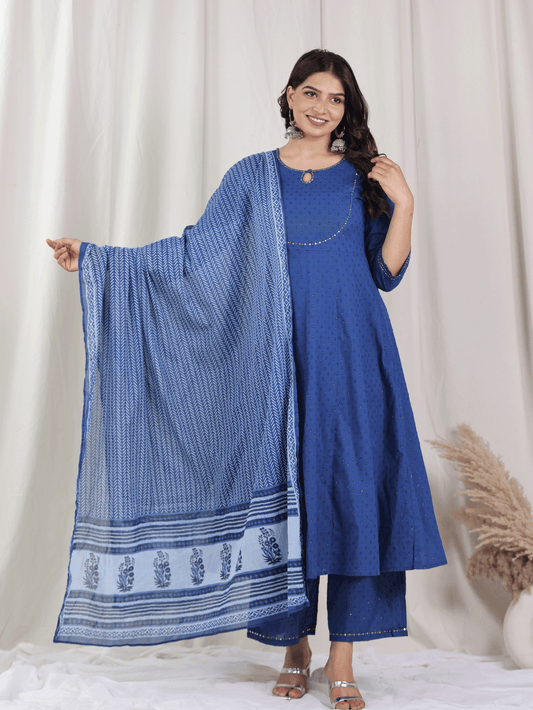 Cotton Voile Striped Blue Dupatta