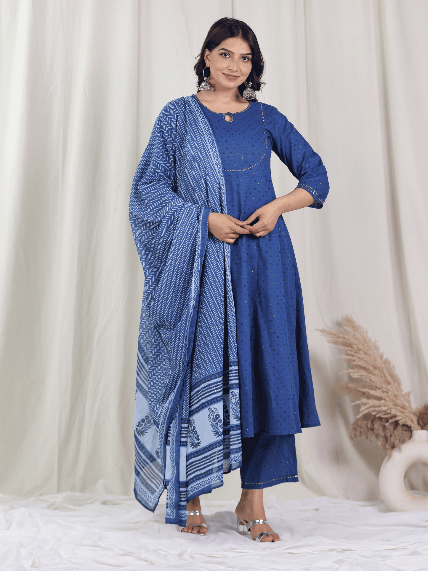 Cotton Voile Striped Blue Dupatta