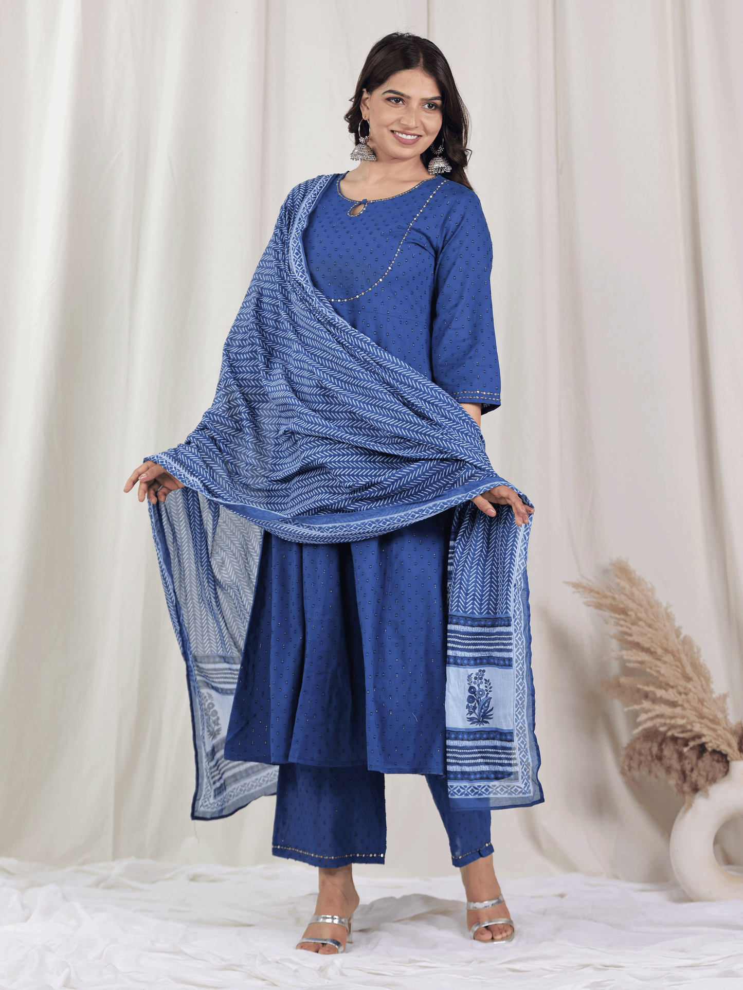 Cotton Voile Striped Blue Dupatta