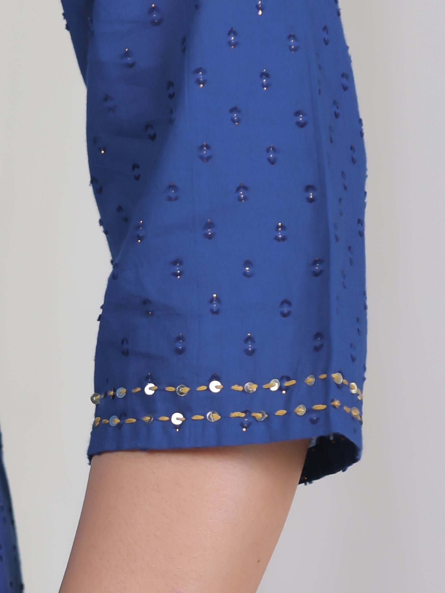 Embroidered Textured Cotton Woven Design Anarkali Indigo blue Kurta