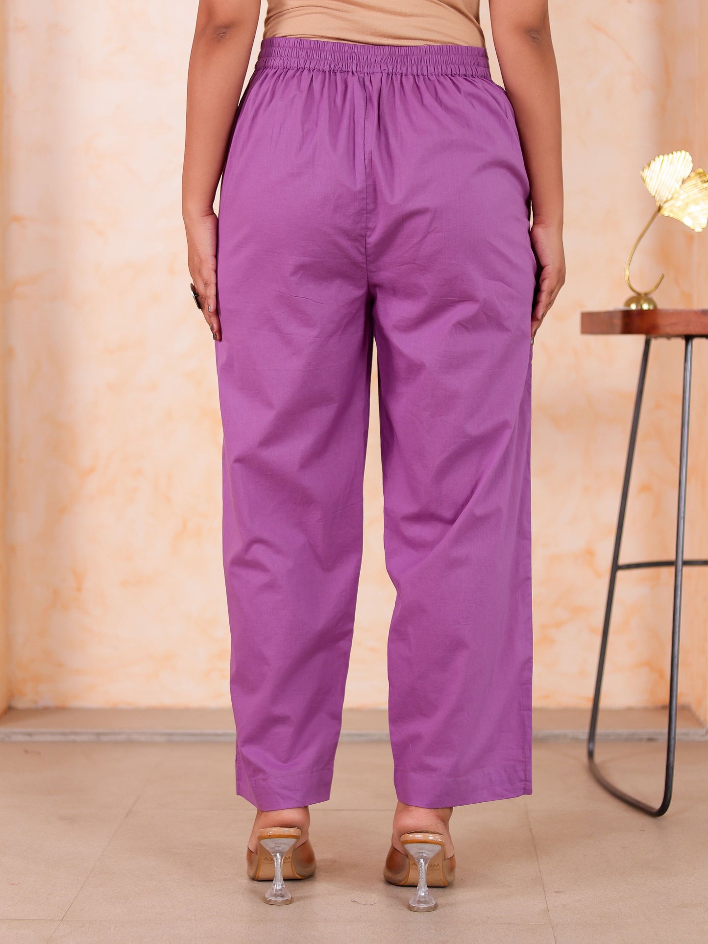 Soft Cotton Solid Lavender Straight Trousers