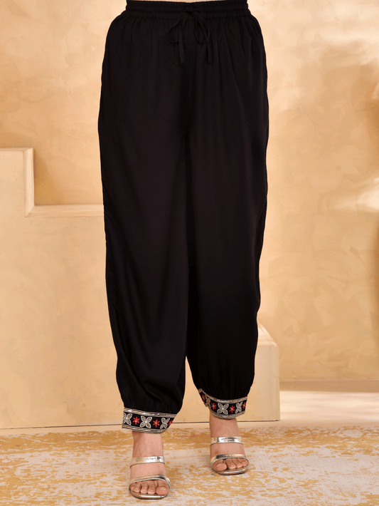 Embroidered Viscose Solid Black Salwar