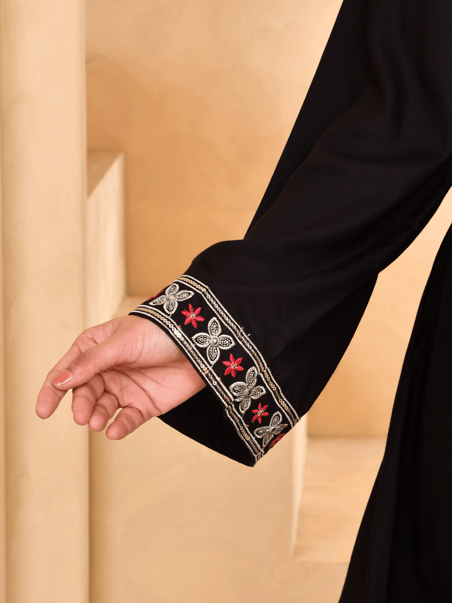 Embroidered Viscose Solid Straight Black Short Kurta