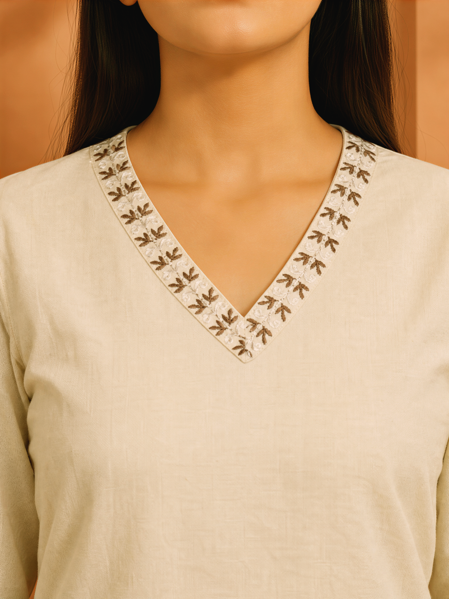 Embroidered Linen Cotton Straight Off White Kurta