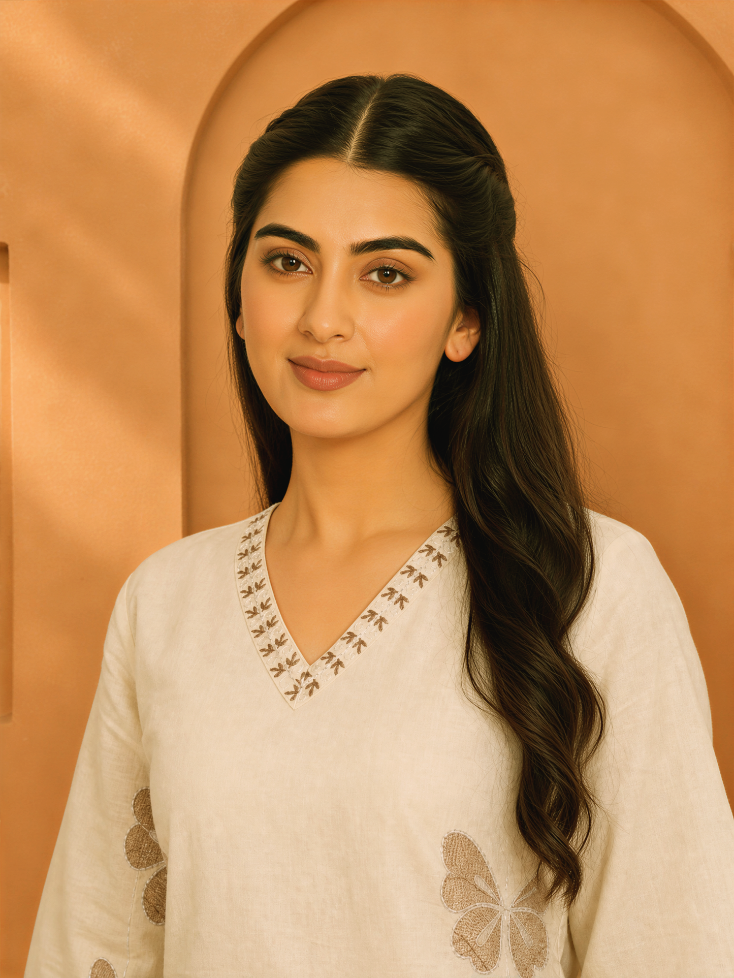 Embroidered Linen Cotton Straight Off White Kurta