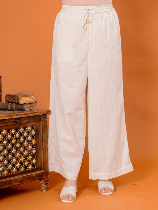 Linen Cotton Solid Off White Palazzo