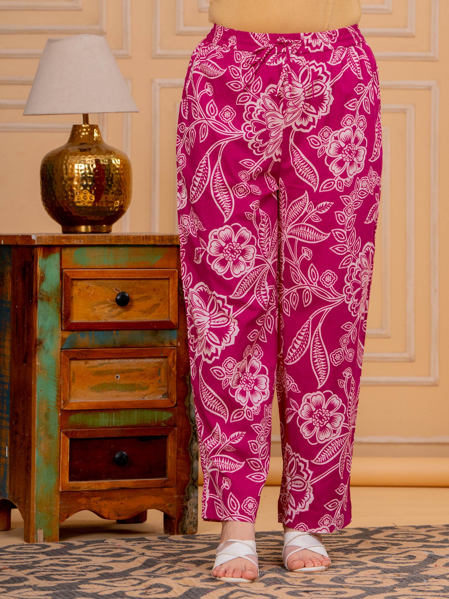 Soft Cotton Floral Pink Trousers