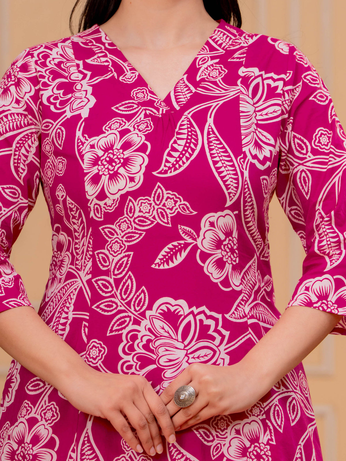 Soft Cotton Floral A-line Pink Kurta