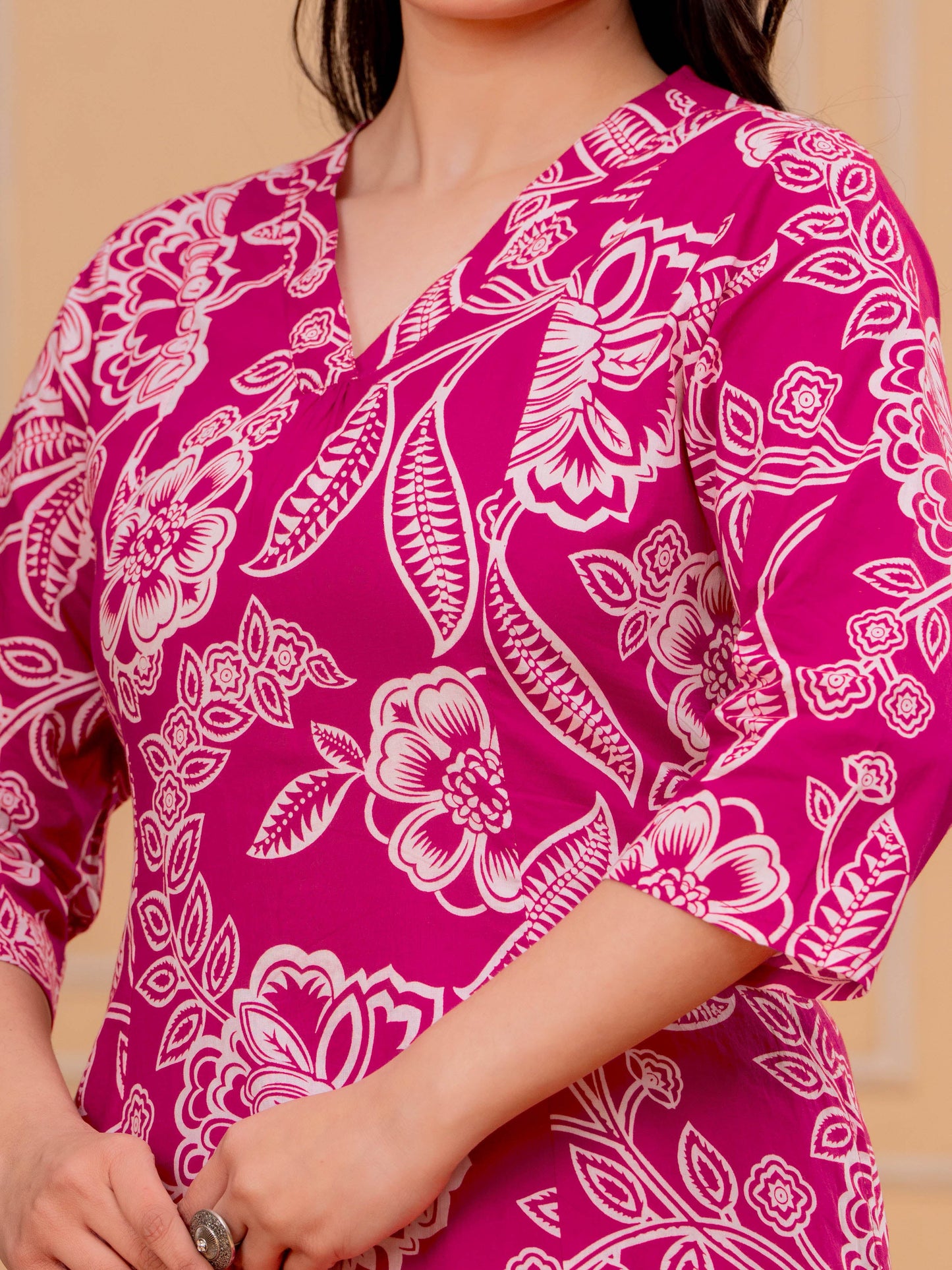 Soft Cotton Floral A-line Pink Kurta
