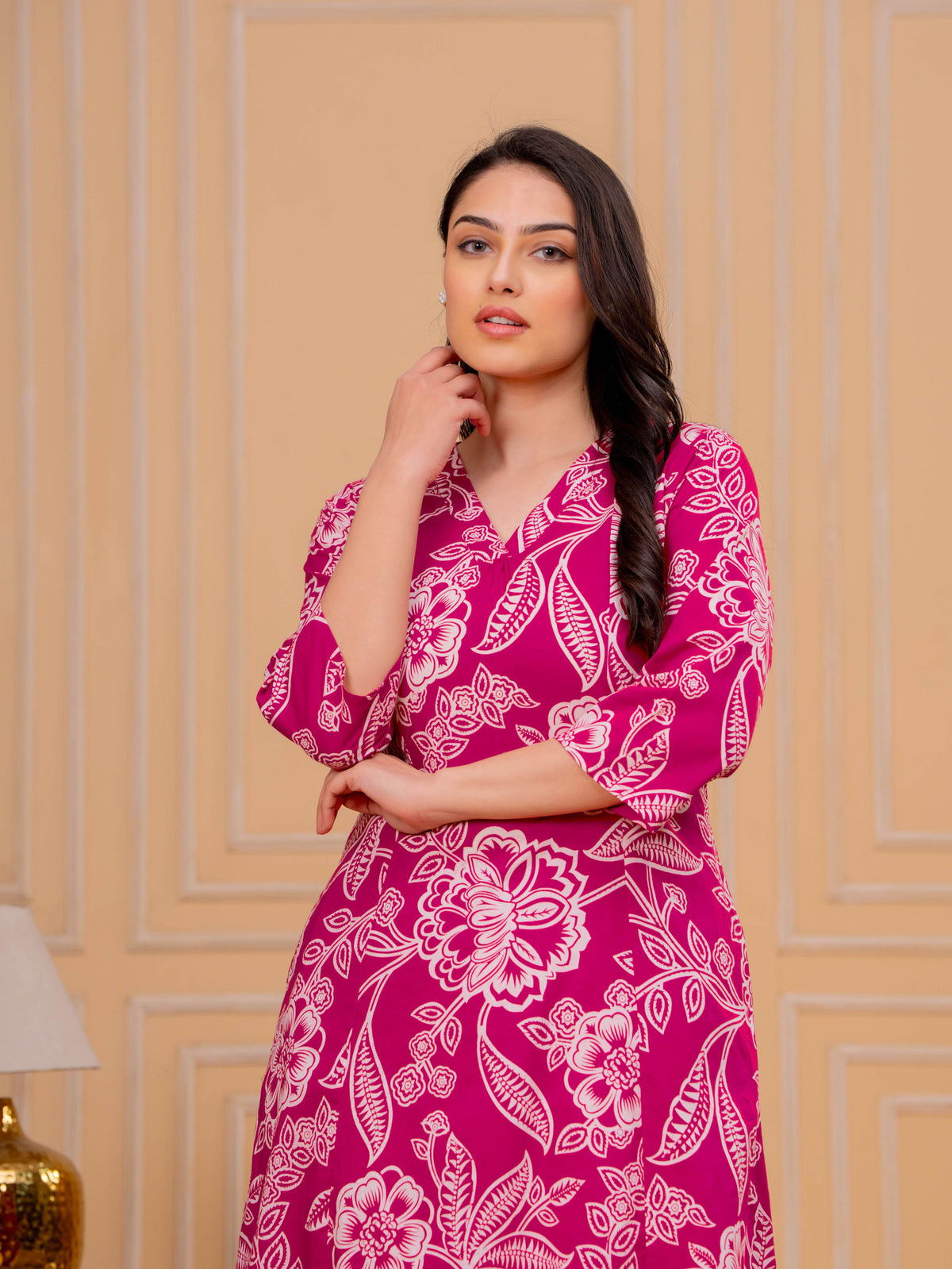 Soft Cotton Floral A-line Pink Kurta