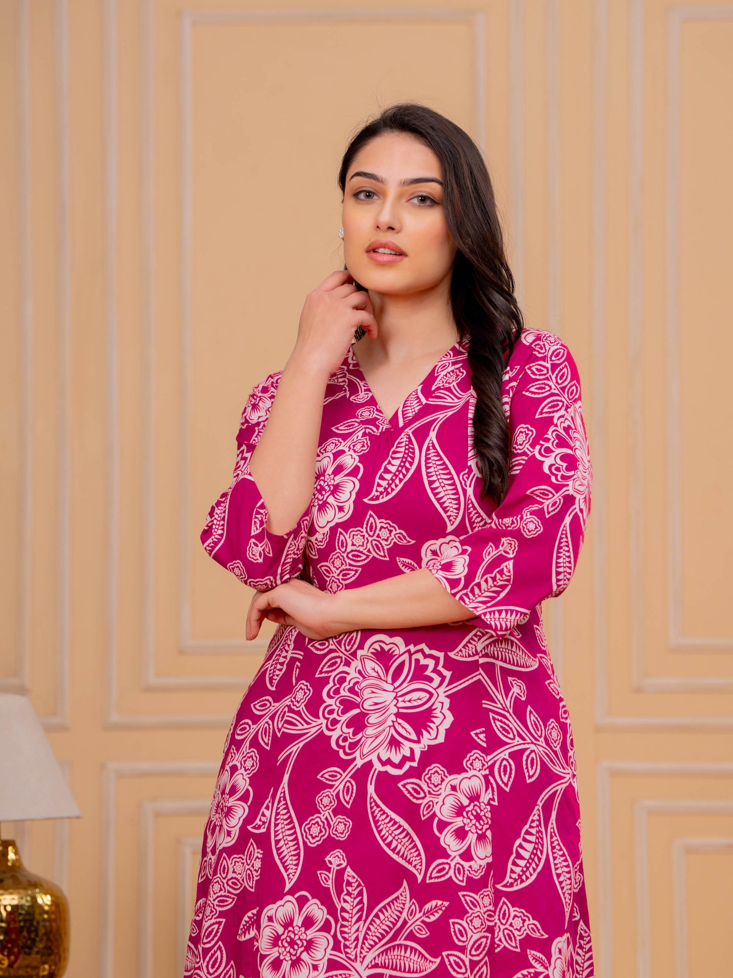 Soft Cotton Floral A-line Pink Kurta