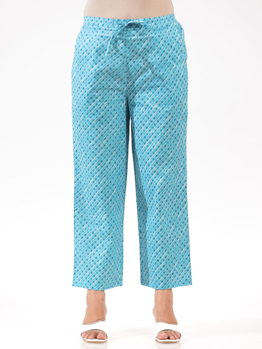 Soft Cotton Leheriya Blue Trousers ( Straight Trousers