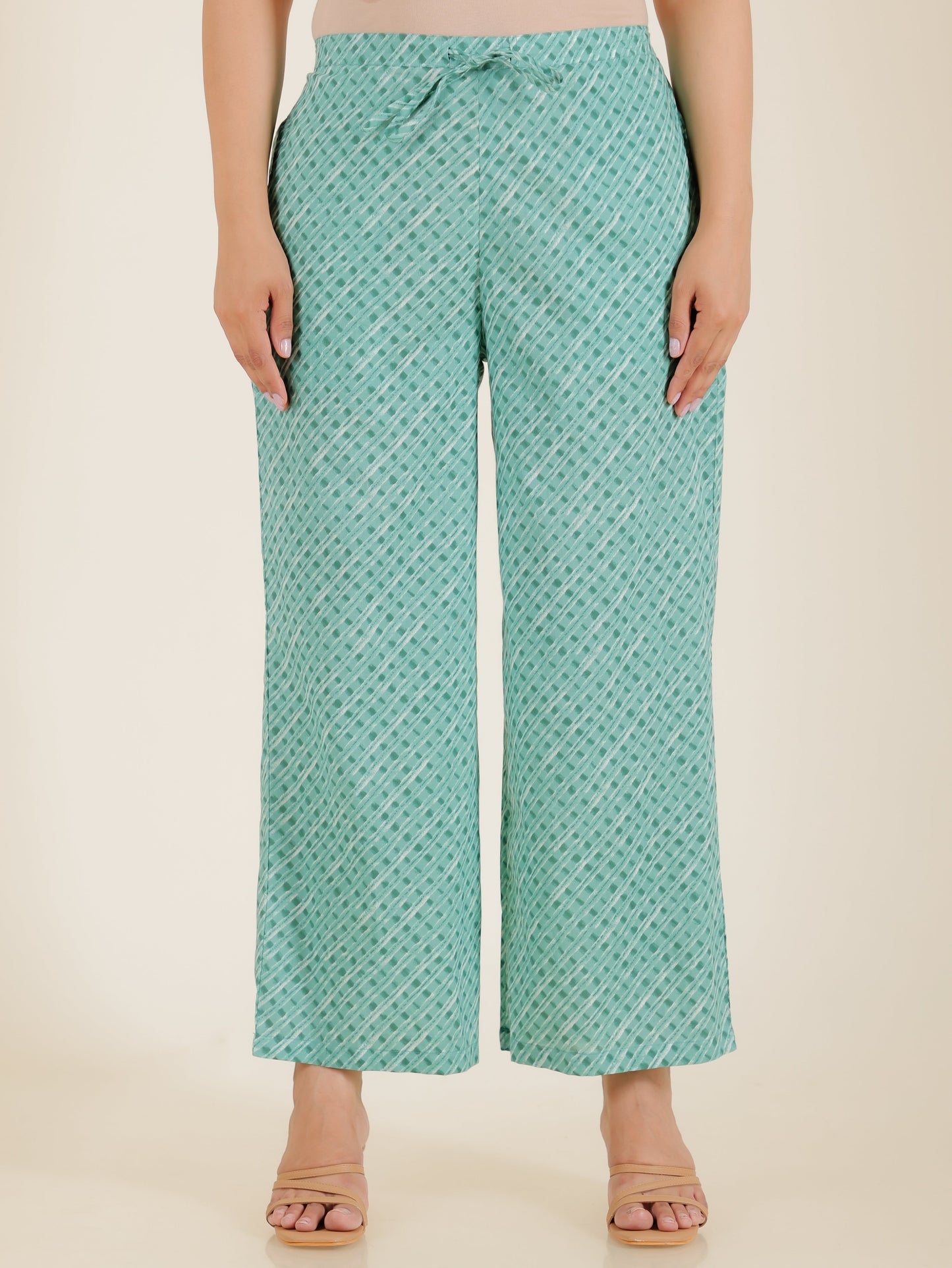 Soft Cotton Leheriya Sea Green Palazzo