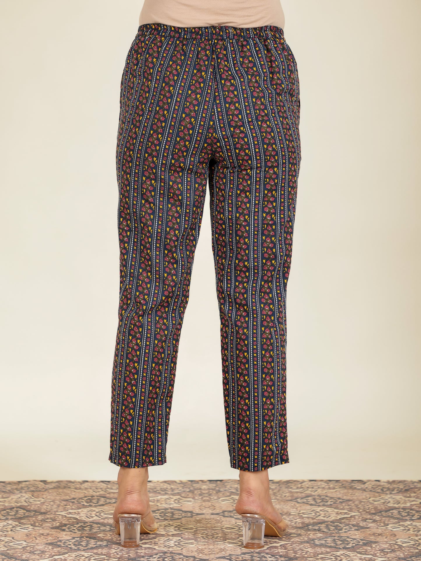Soft Cotton Striped Navy Blue Tapered Trousers
