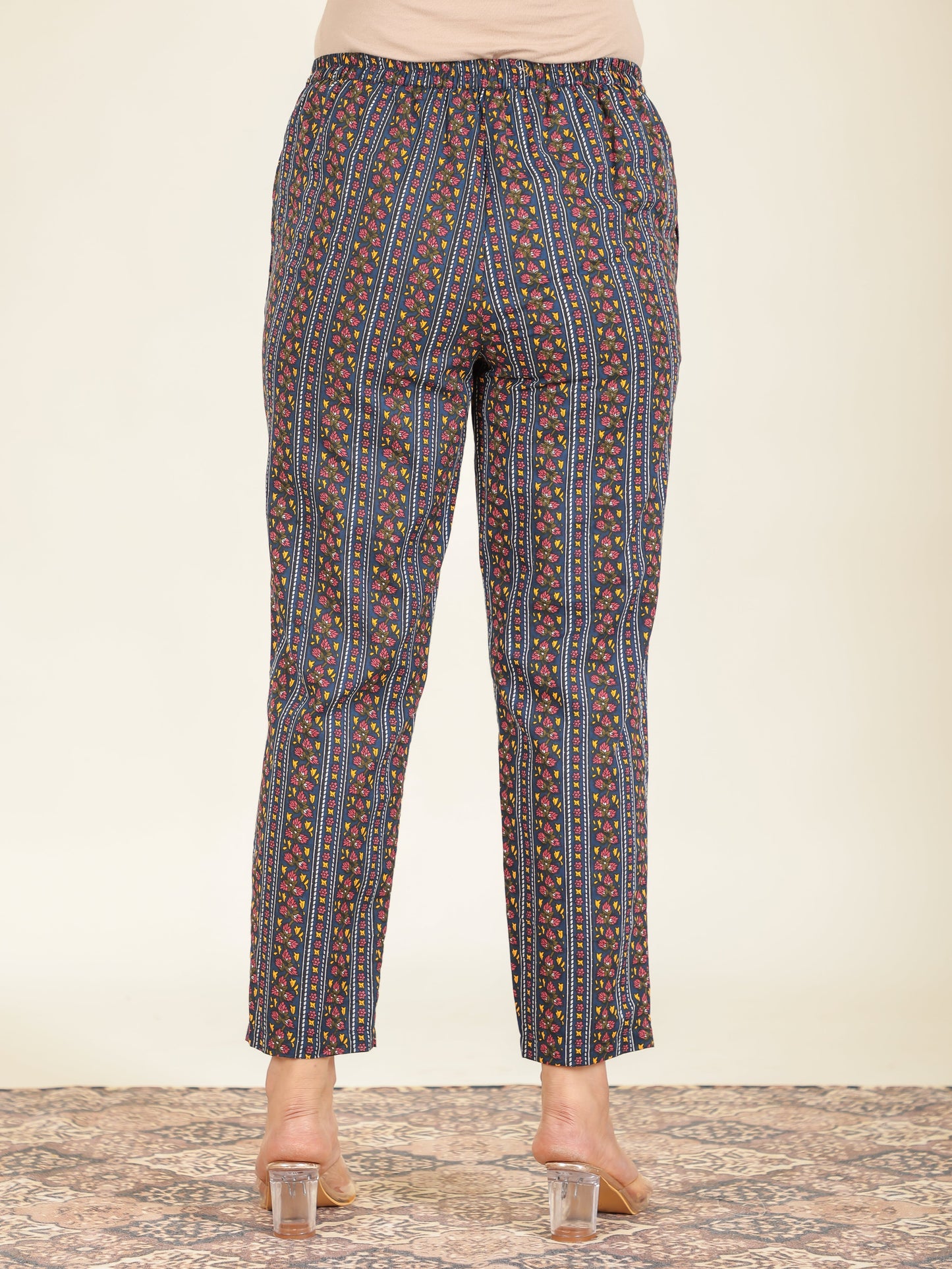 Soft Cotton Striped Navy Blue Tapered Trousers