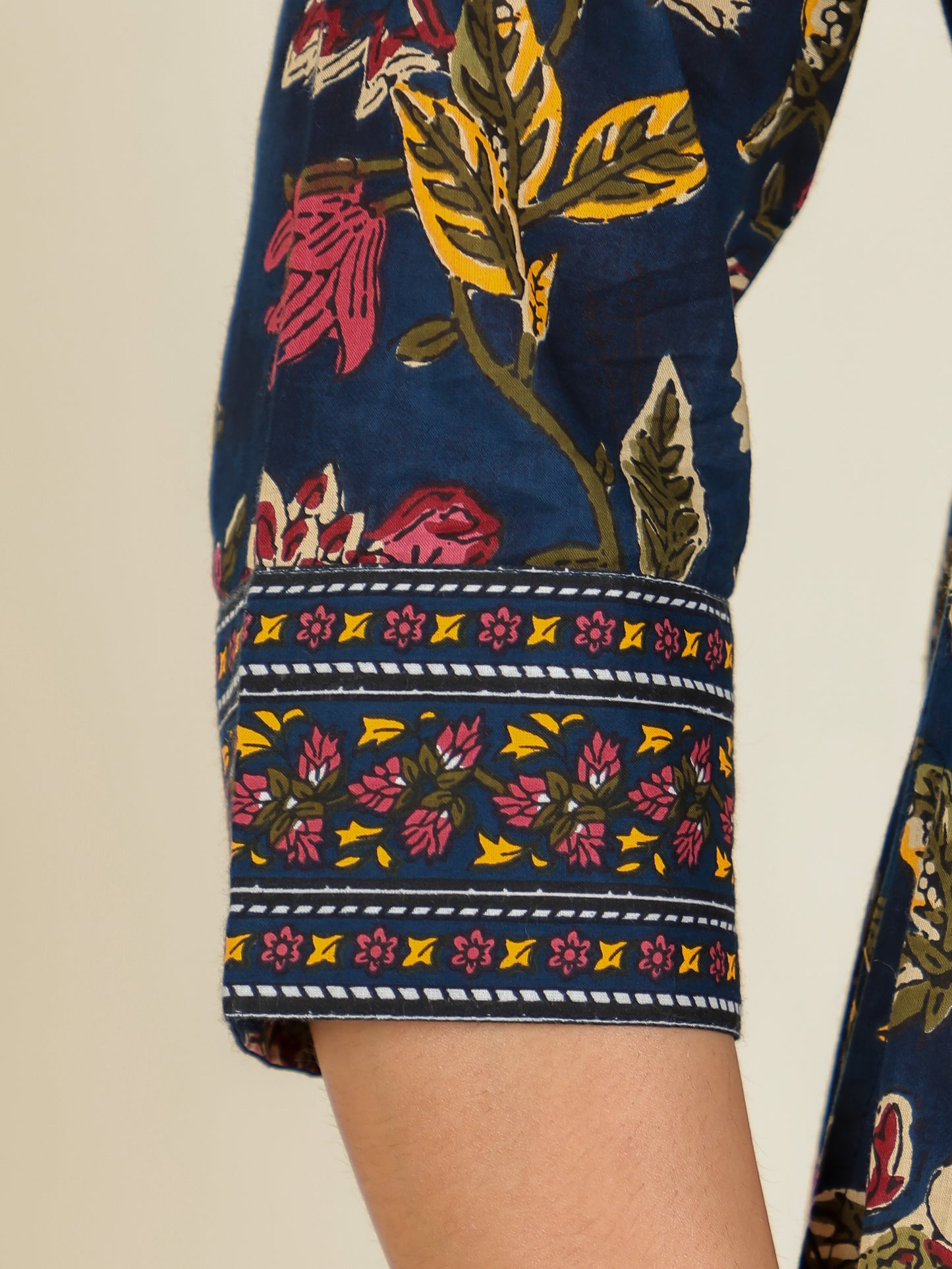 Embroidered Soft Cotton Floral Flared Navy Blue Kurta