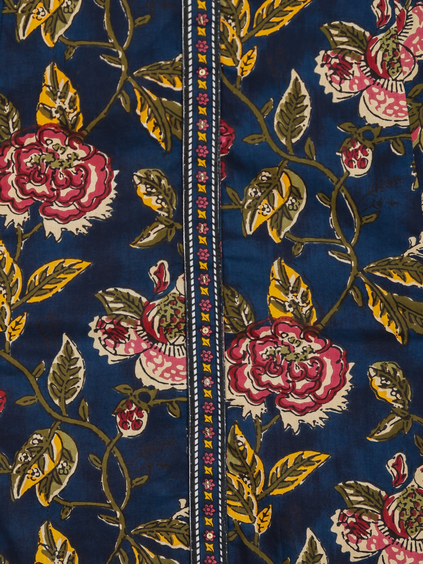 Embroidered Soft Cotton Floral Flared Navy Blue Kurta