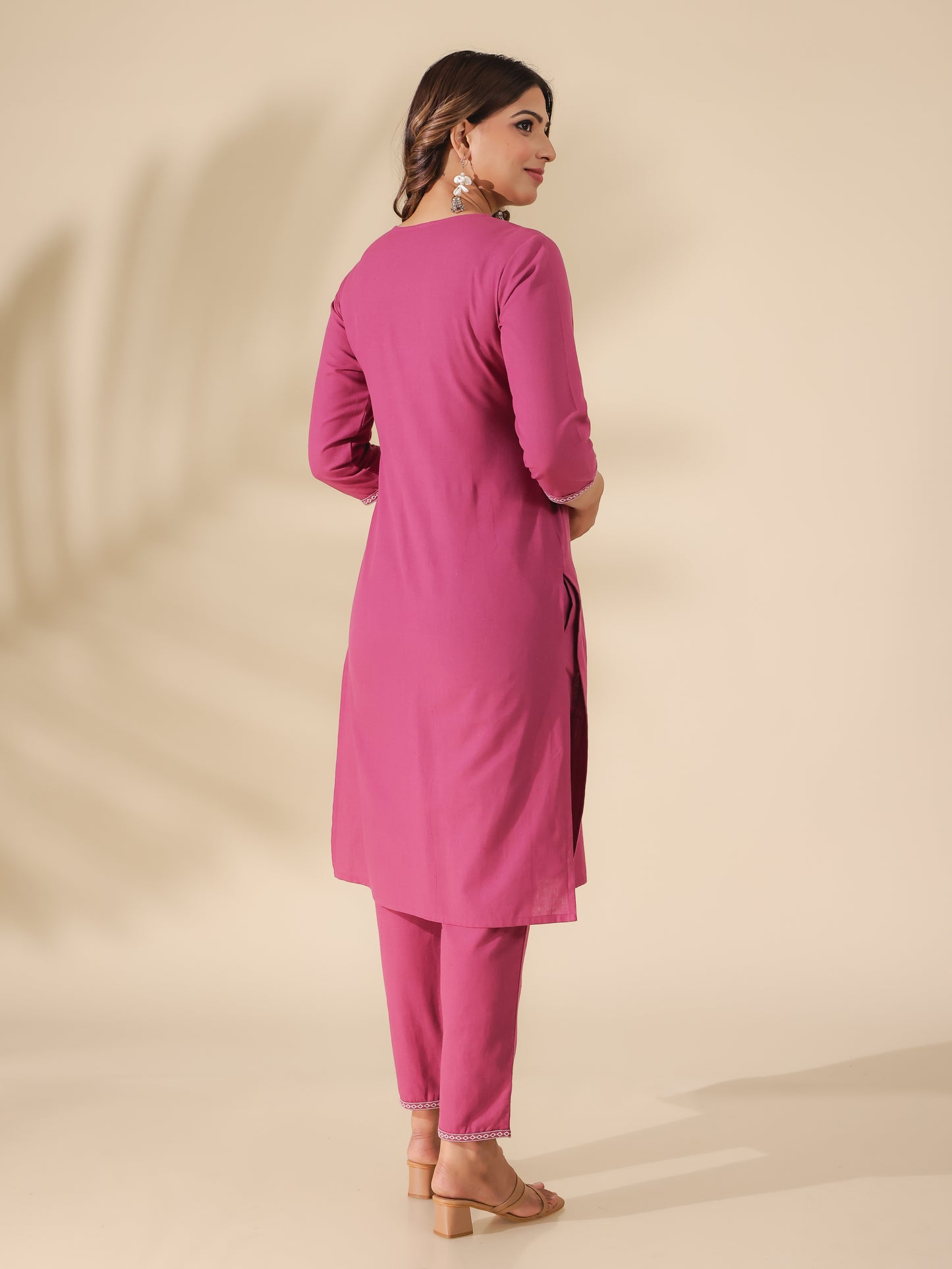 Linen Cotton Embroidered Solid Kurta