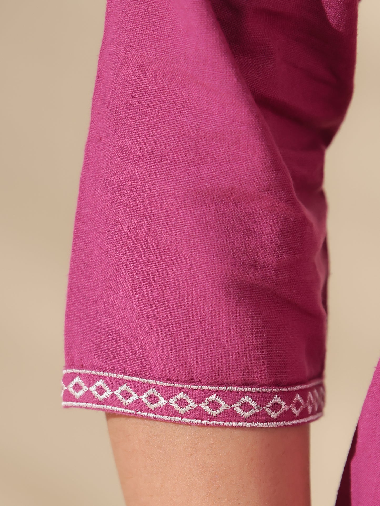 Linen Cotton Embroidered Solid Kurta