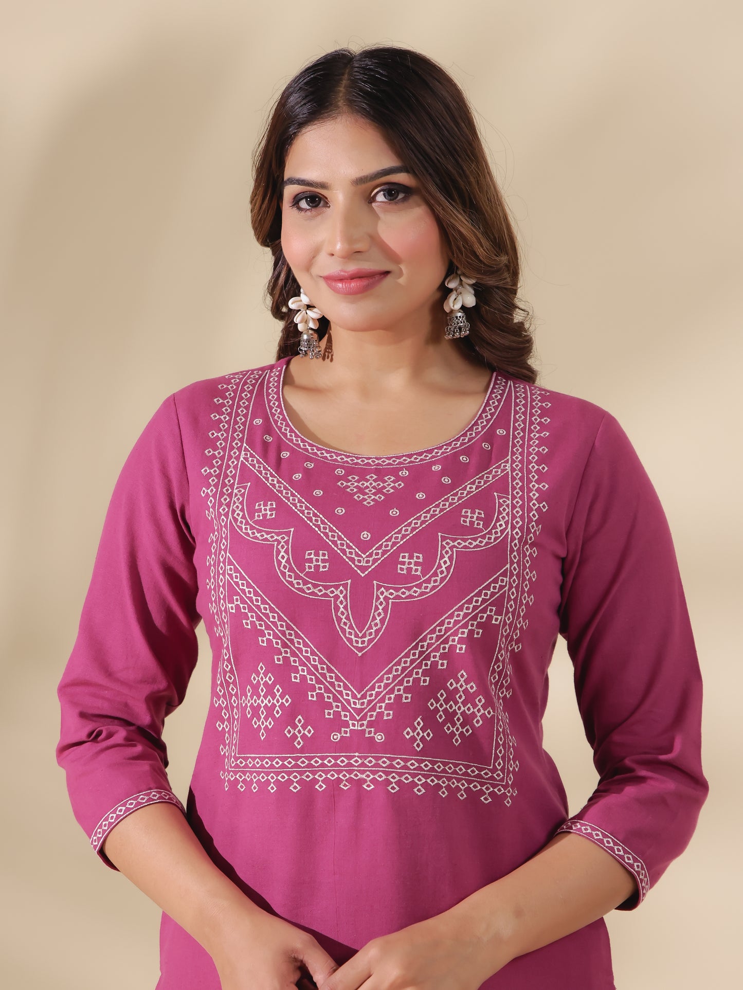 Linen Cotton Embroidered Solid Kurta