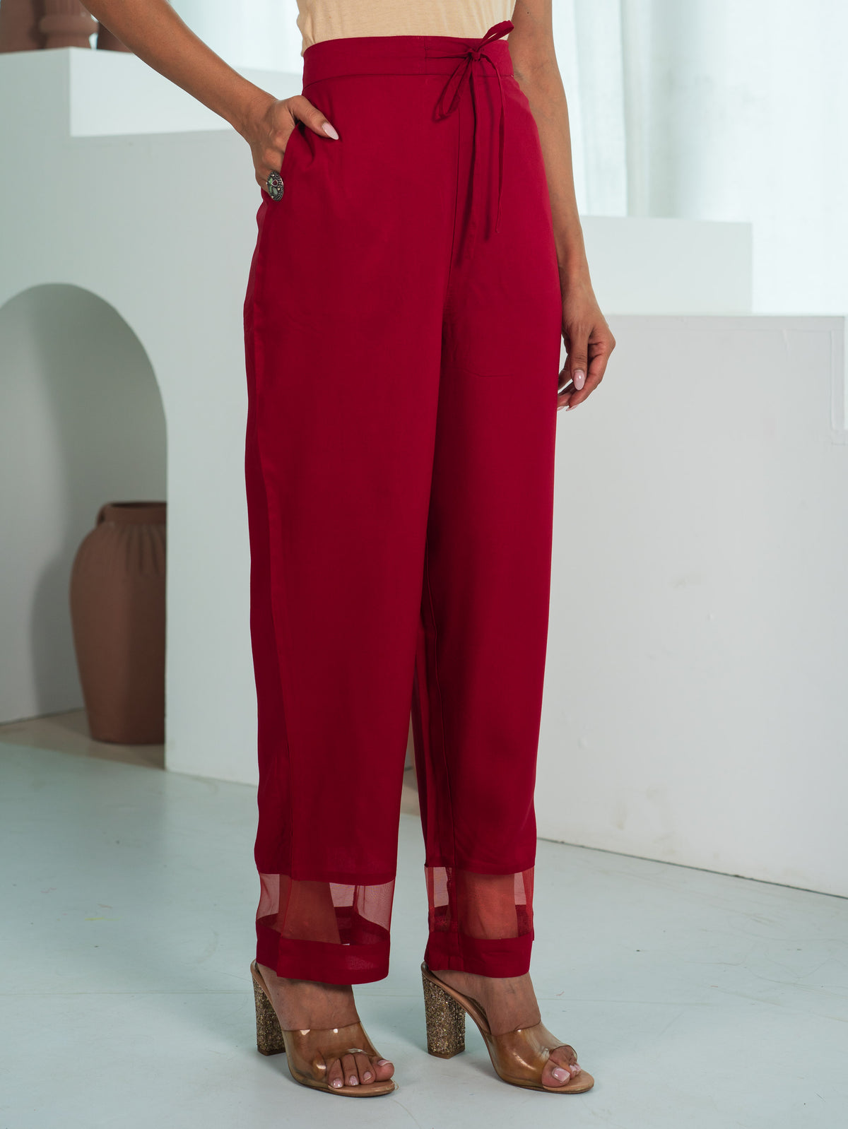 Embroidered Viscose Solid Straight Maroon Kurta