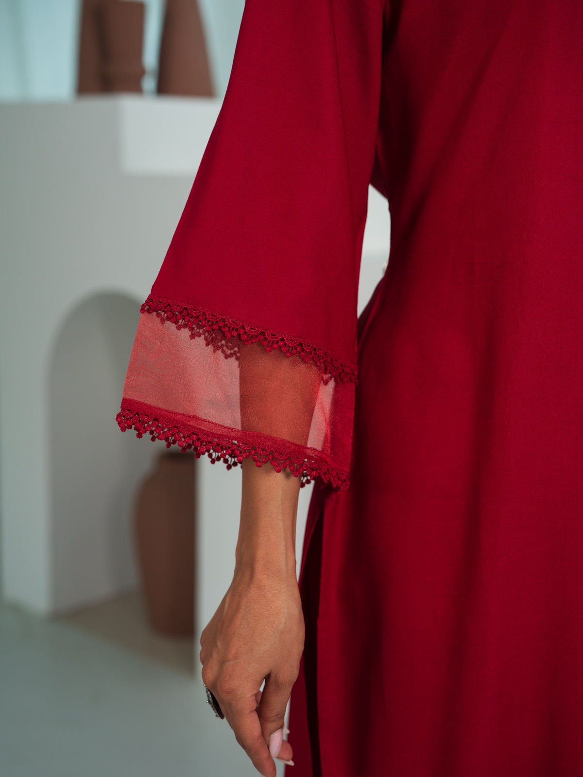Embroidered Viscose Solid Straight Maroon Kurta