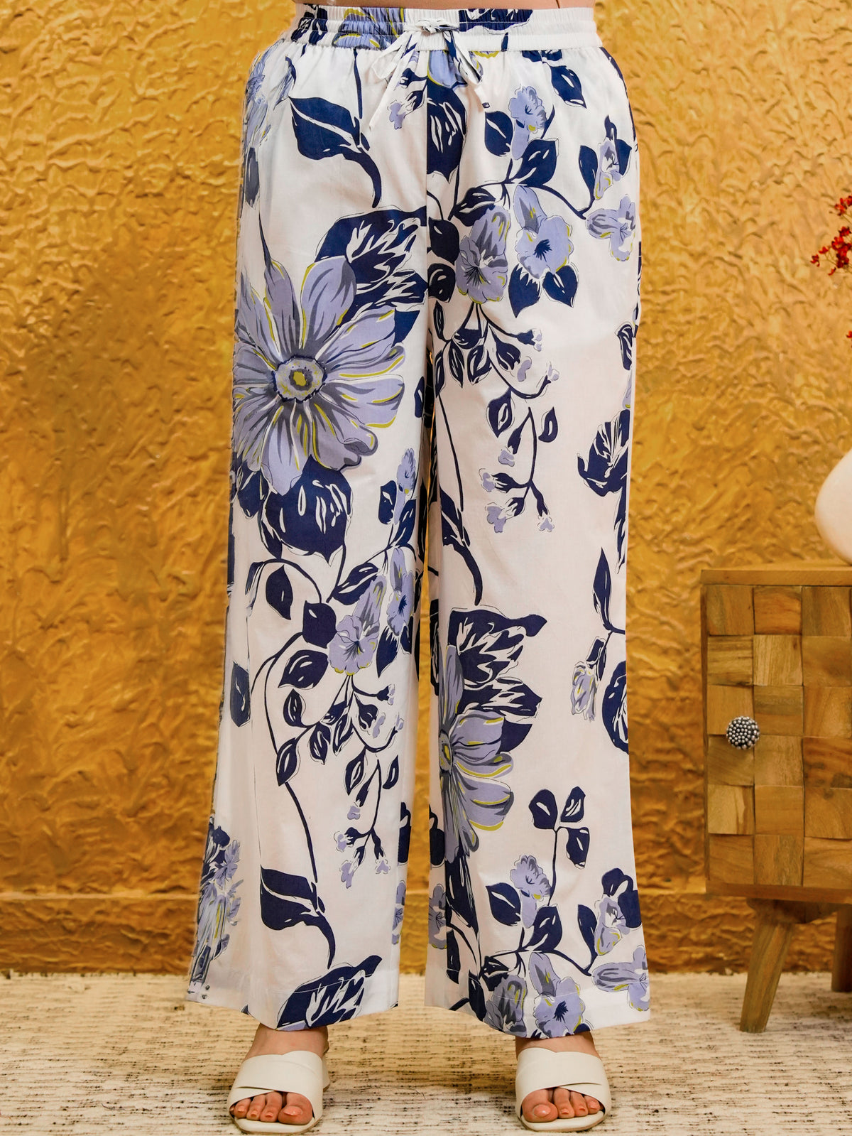 Soft Cotton Floral White Palazzo