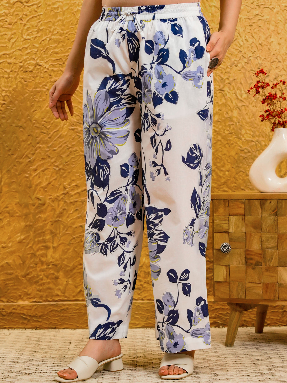 Soft Cotton Floral White Palazzo