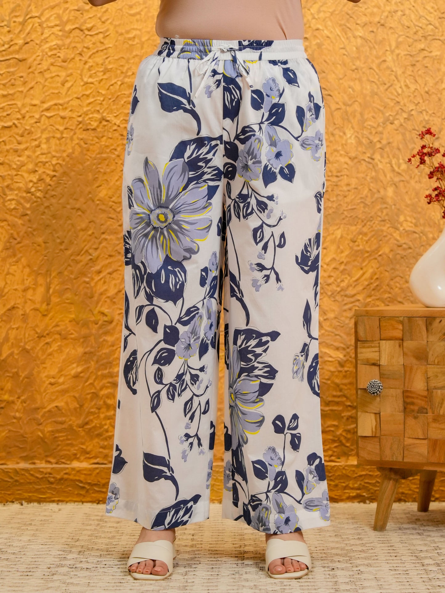 Soft Cotton Floral White Palazzo