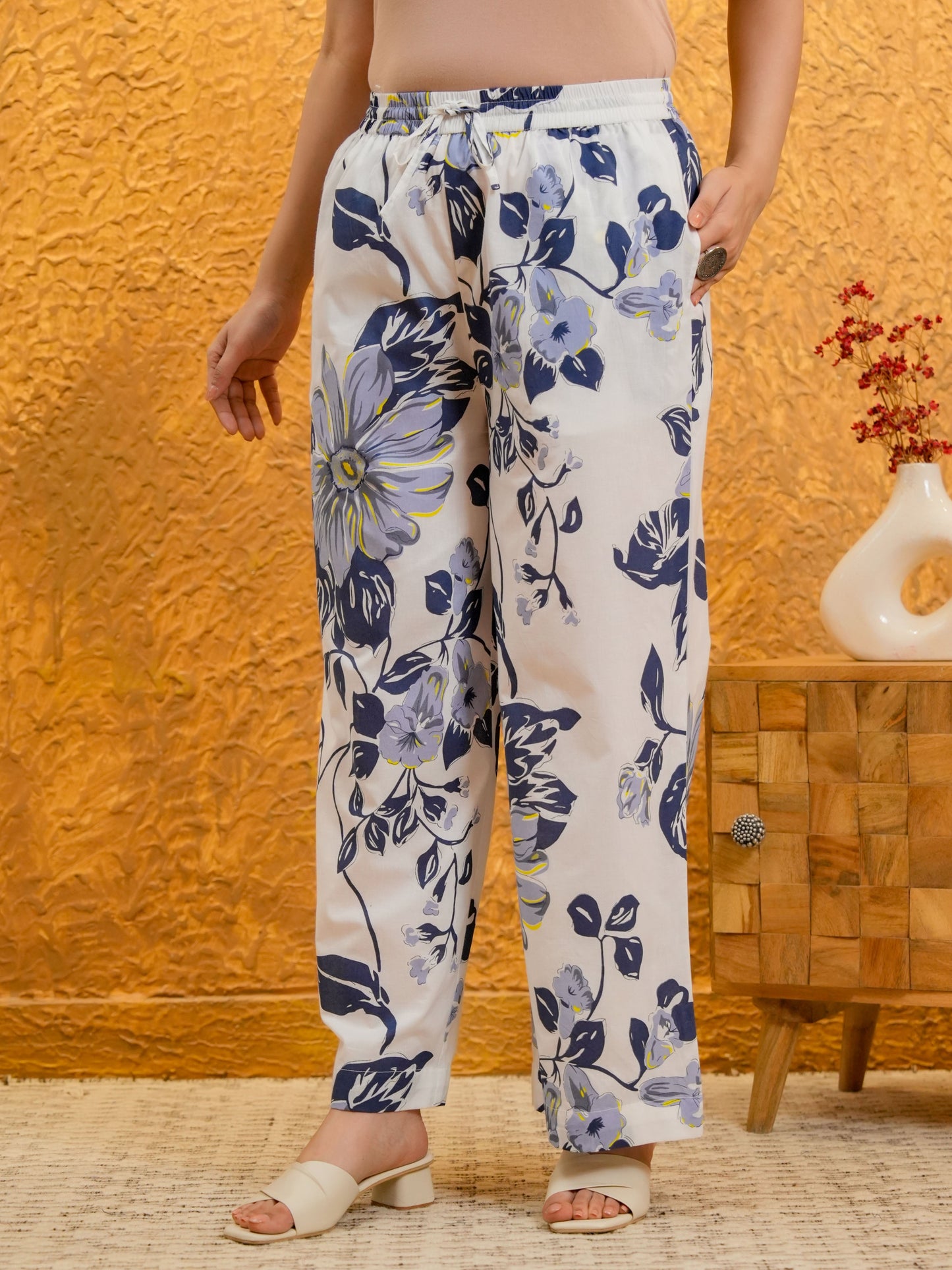 Soft Cotton Floral Straight White Kurta