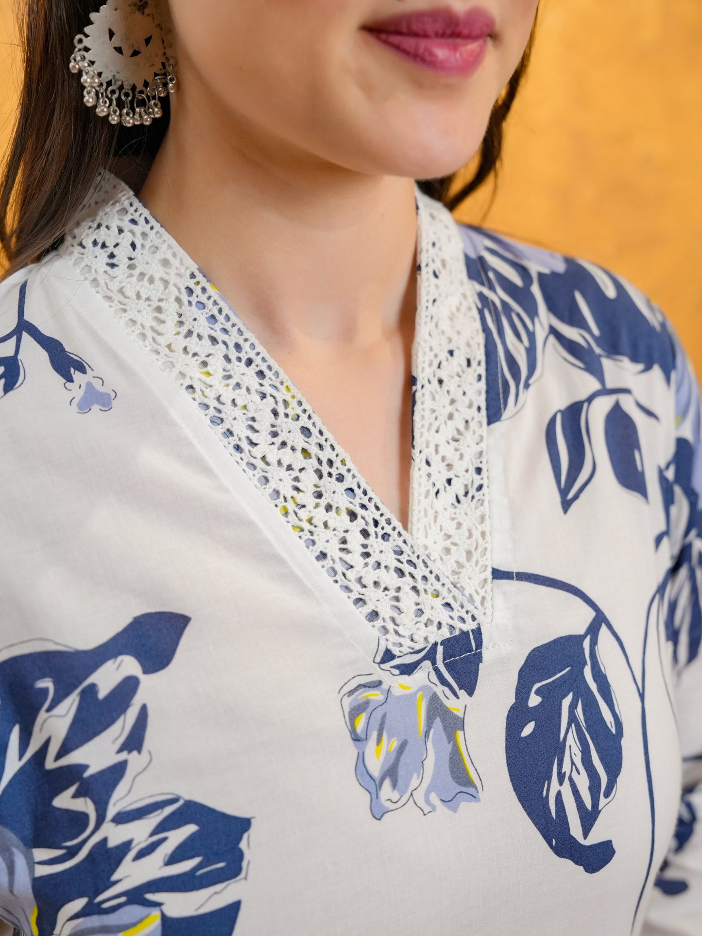 Soft Cotton Floral Straight White Kurta