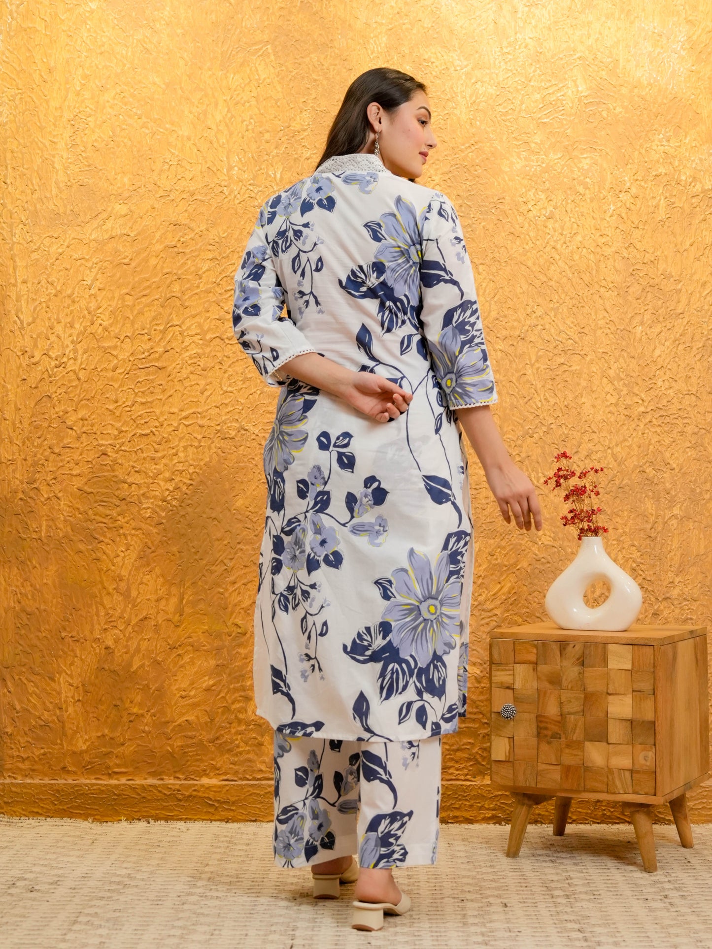 Soft Cotton Floral Straight White Kurta