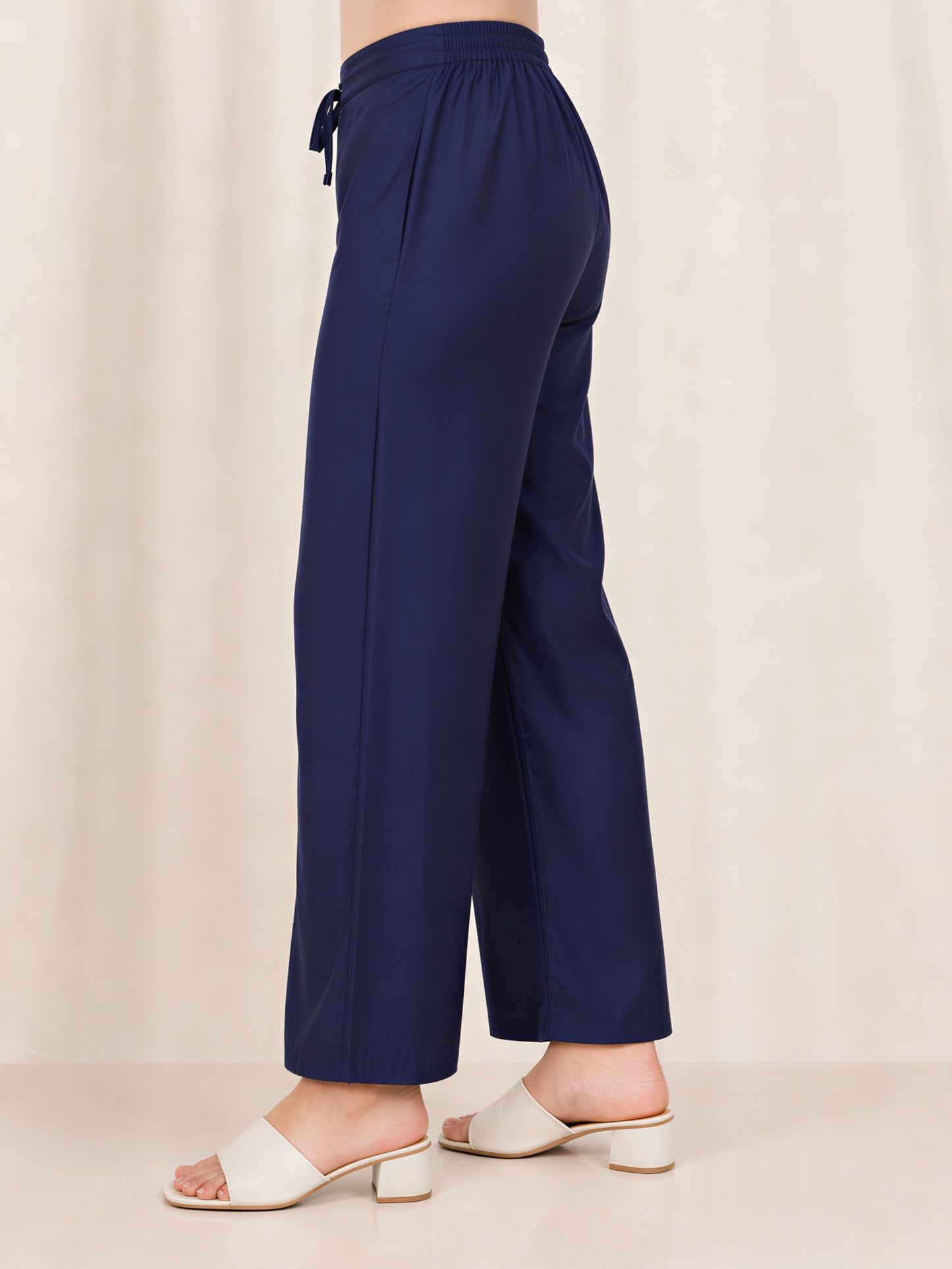 Chanderi Solid Blue Straight Trousers