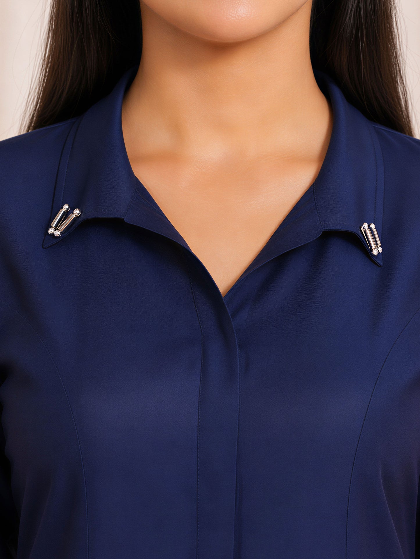 Chanderi Solid A-line Blue Kurta