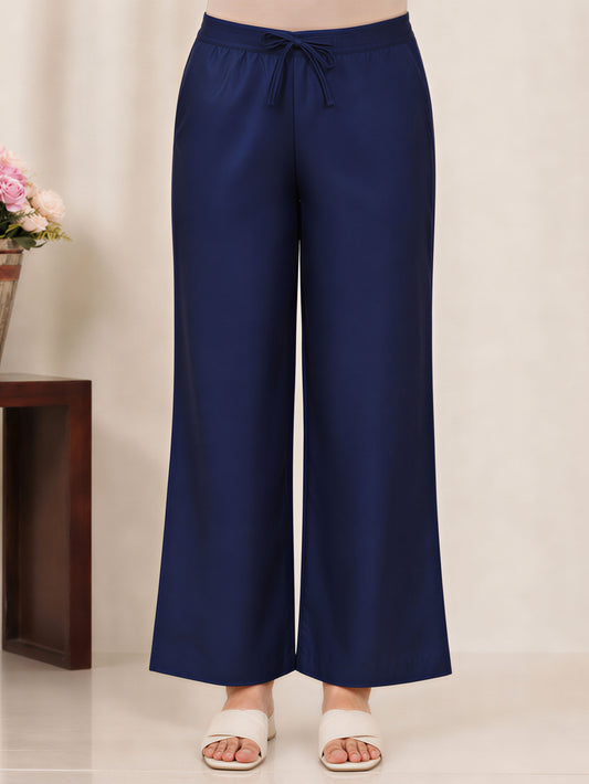 Chanderi Solid Blue Straight Trousers