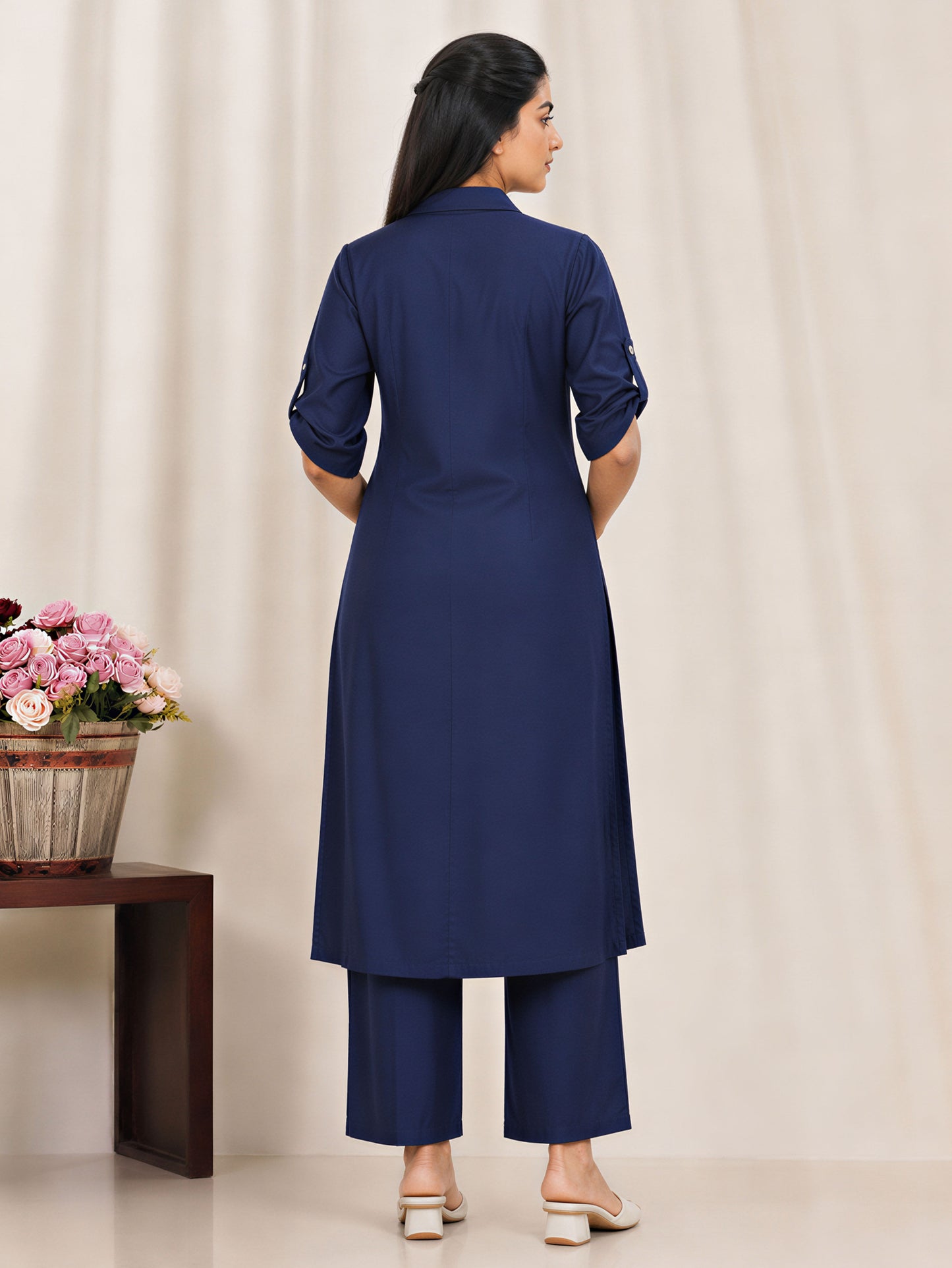 Chanderi Solid A-line Blue Kurta