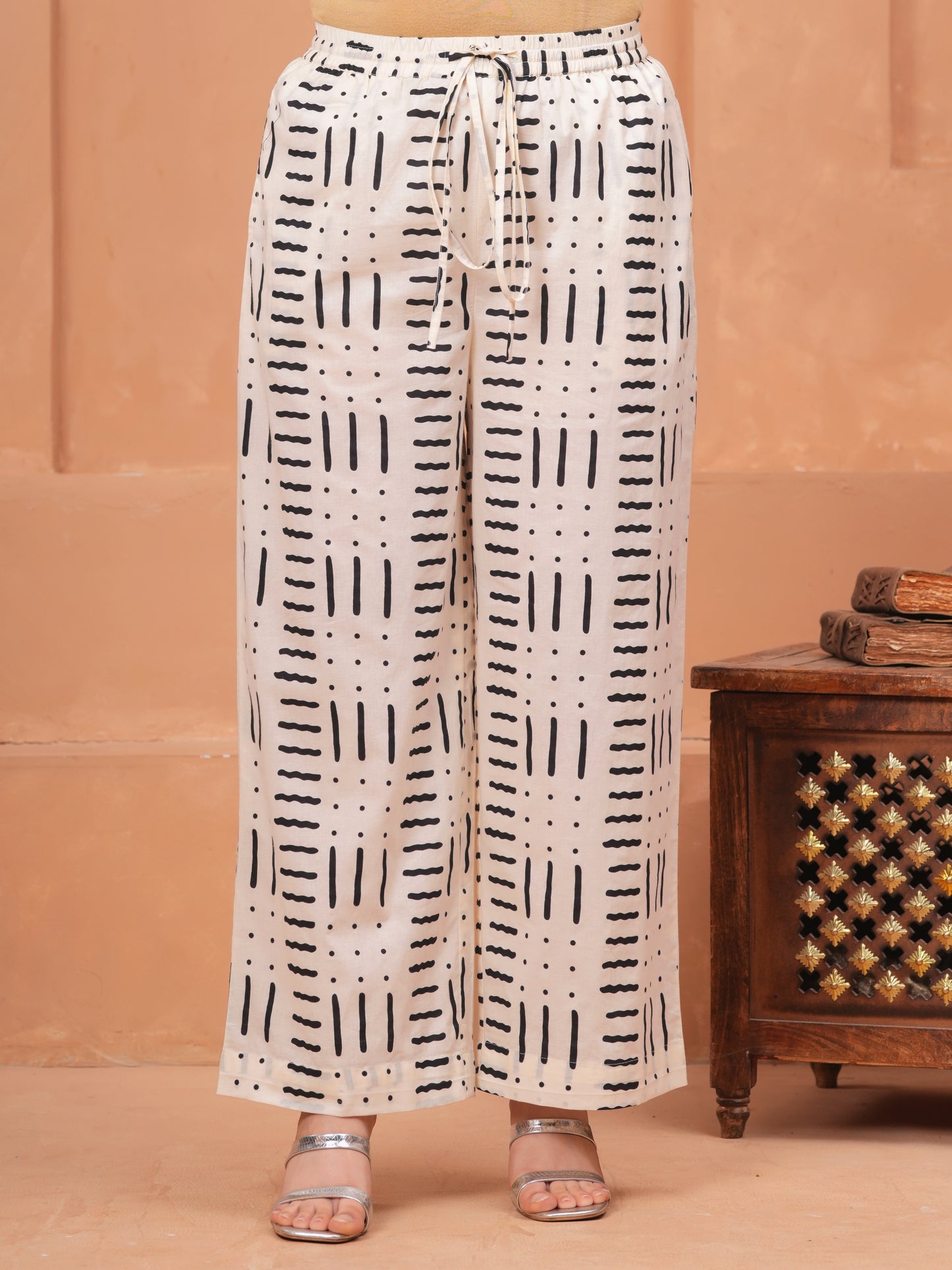 Soft Cotton Geometric Off White Palazzo