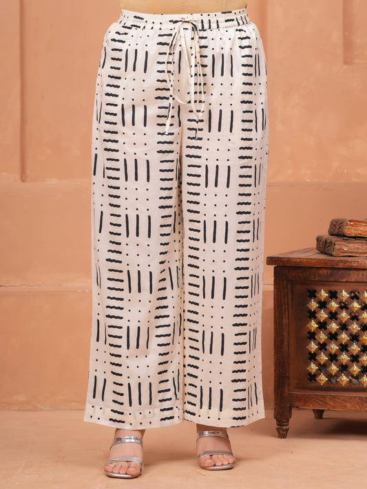 Soft Cotton Geometric Off White Palazzo