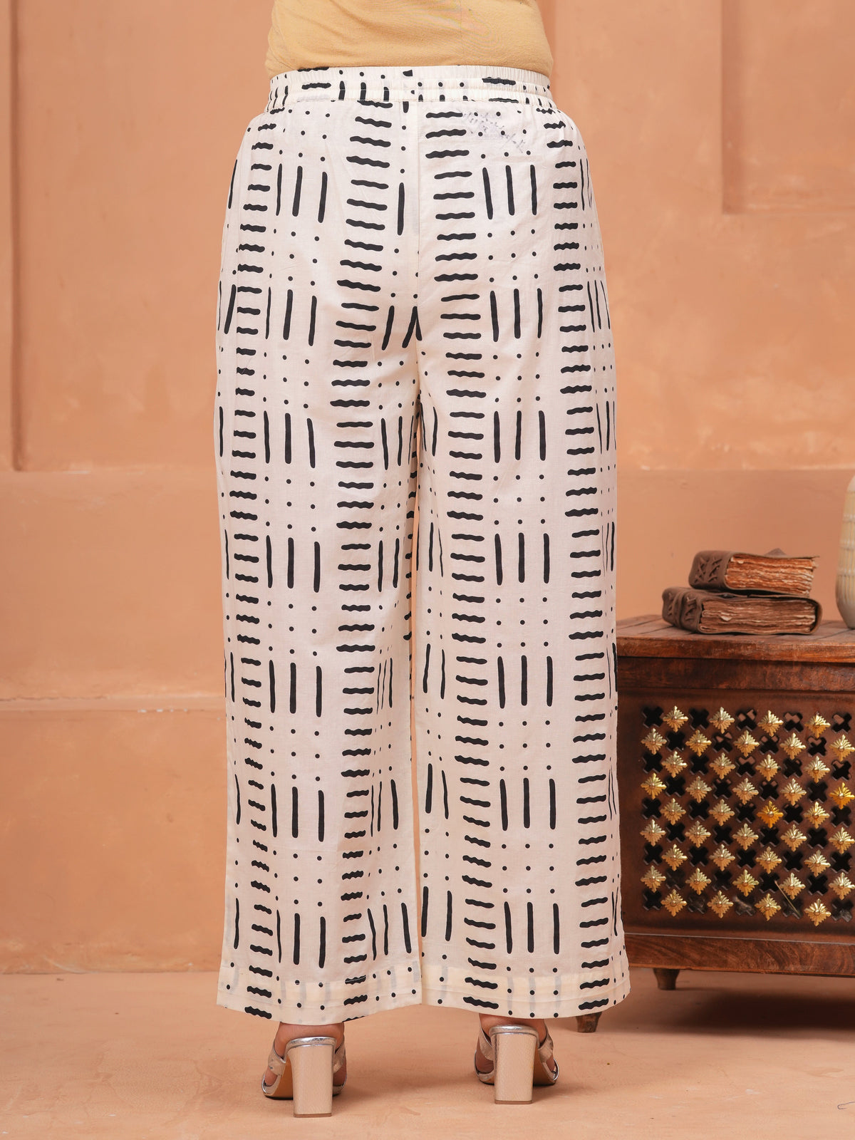 Soft Cotton Geometric Off White Palazzo